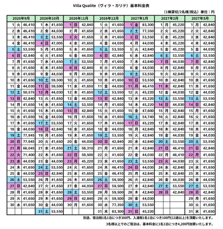 料金表