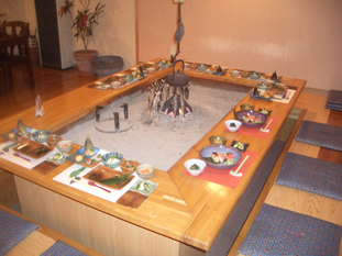 囲炉裏での食事例.